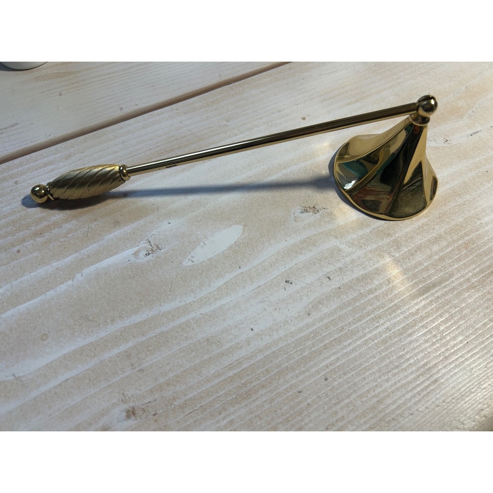 Vintage Polished Brass Candle Snuffer with Swivel Bell and Twisted Handle 8in
